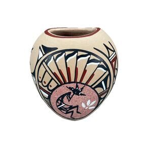 Pueblo of Jemez American Indian Pottery Vase Pot by Chinana with Kokopelli 4 in